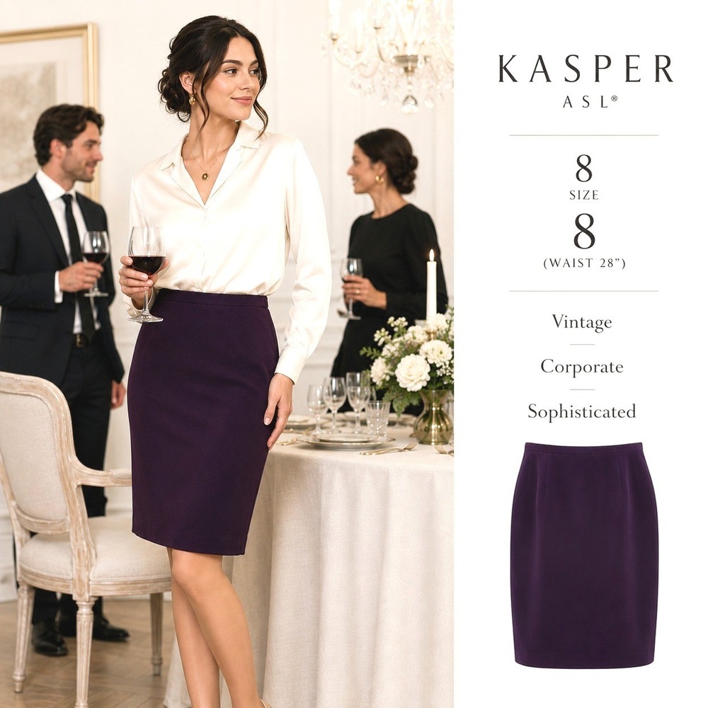 Kasper ASL Skirt Womens 8 Purple Solid Pencil Regular 90s Silk‎ Minimalist Lined